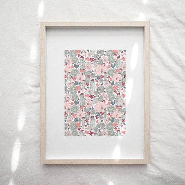Cactus Rosa Grönt Blommönster Art Skriv ut Poster (Skapare uppladdad)