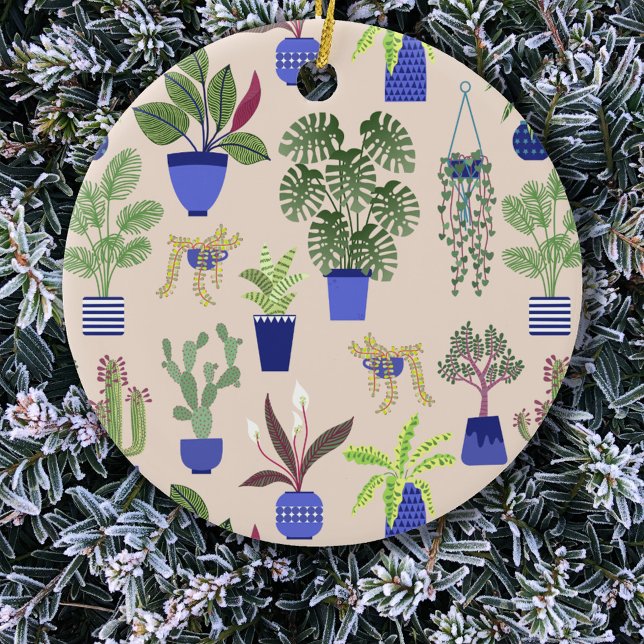 Cactus  Rosa Julgransprydnad Keramik (Cactus succulent houseplant pattern Christmas ornament)