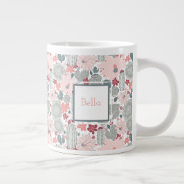 Cactus Rosa Mint Succulents Mönster with Namn Jumbo Mugg