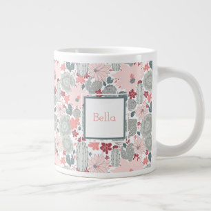 Cactus Rosa Mint Succulents Mönster with Namn Jumbo Mugg