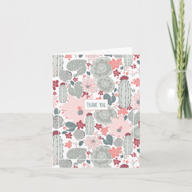 Cactus Rosa och Grönt Mönster Kort (Framsida)