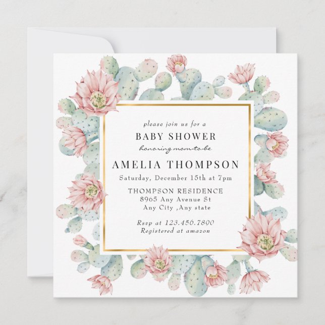 Cactus | Rustic Boho Baby Shower Inbjudningar (Framsida)