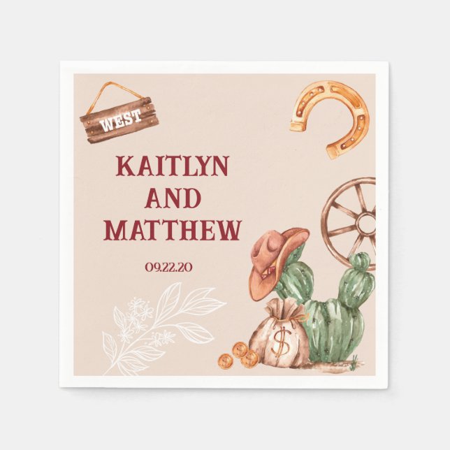 Cactus Rustic Westerna Bröllop Pappersservett (Framsidan)