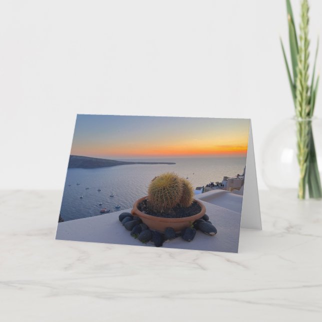 Cactus Santorini Greece Sunset Photography Kort (Framsida)