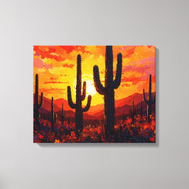 Cactus Silhouettes Premium Wrapped Canvas Wall Art