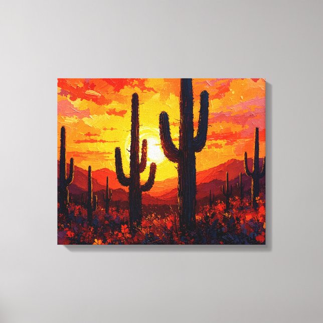 Cactus Silhouettes Premium Wrapped Canvas Wall Art (Framsida)