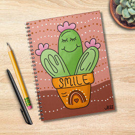 Cactus Smile Boho Rainbow Färg Lycklig Cute Anteckningsbok