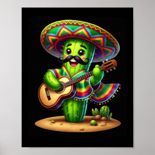 Cactus Sombrero Guitar Cinco De Mayo Boys Kids Man Poster