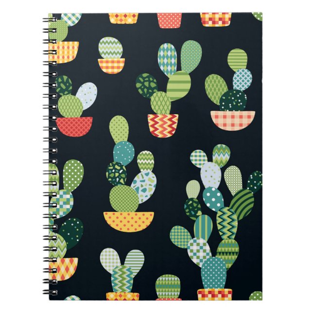 Cactus sömless mönster in patchwork stil with pl anteckningsbok (Framsidan)