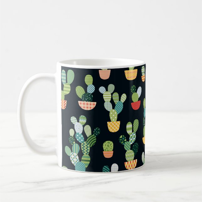 Cactus sömless mönster in patchwork stil with pl kaffemugg (Vänster)