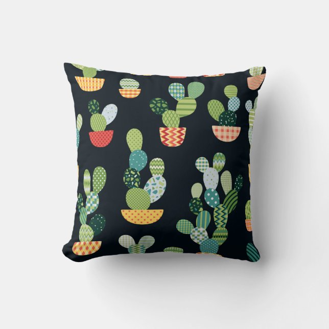 Cactus sömless mönster in patchwork stil with pl kudde (Framsida)