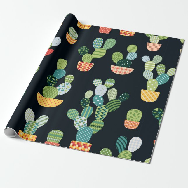 Cactus sömless mönster in patchwork stil with pl presentpapper (Utrullad)