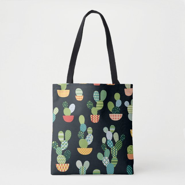 Cactus sömless mönster in patchwork stil with pl tygkasse (Framsida)