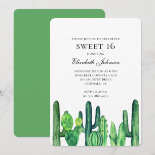 Cactus sötad 16. Grönt Cakti modern 16-årsdag Inbjudningar
