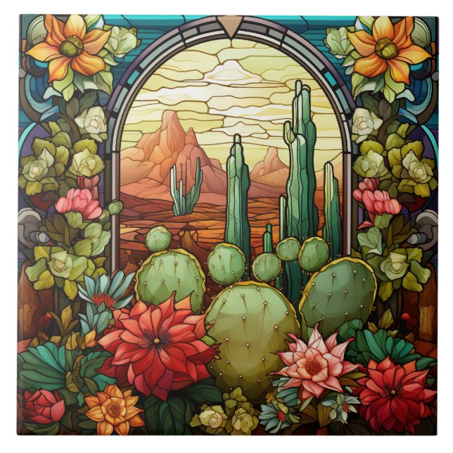 Cactus Stained Glass  Kakelplatta (Framsidan)