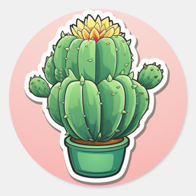 Cactus Sticker Runt Klistermärke (Framsida)