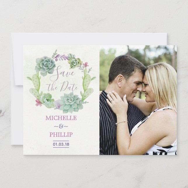 Cactus Succulent Bröllop spara datum Datumet (Framsida)