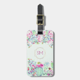Cactus Succulent Geometric Monogram Bagagebricka