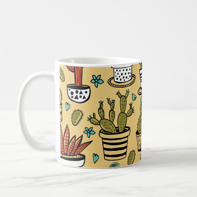 Cactus Succulent: Hand plockade Sketch Kaffemugg (Vänster)