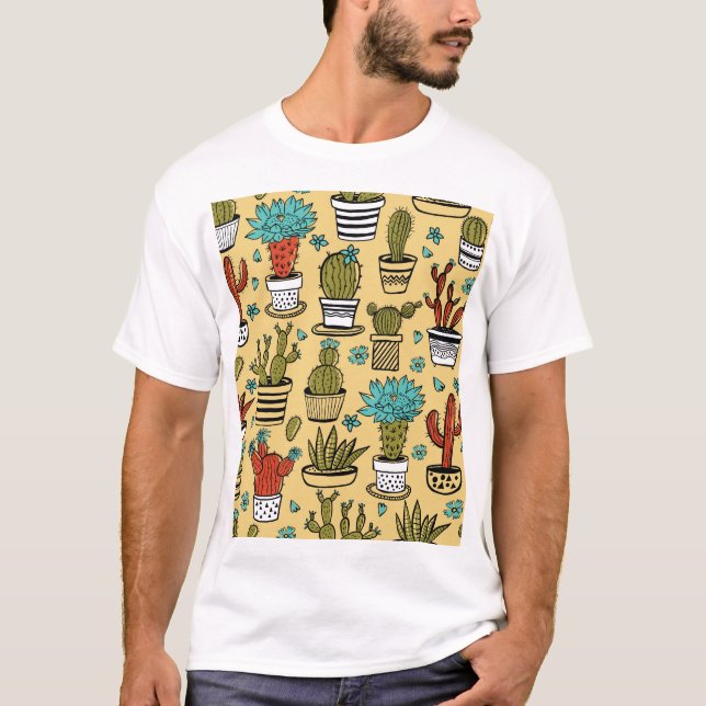 Cactus Succulent: Hand plockade Sketch T Shirt (Framsida)