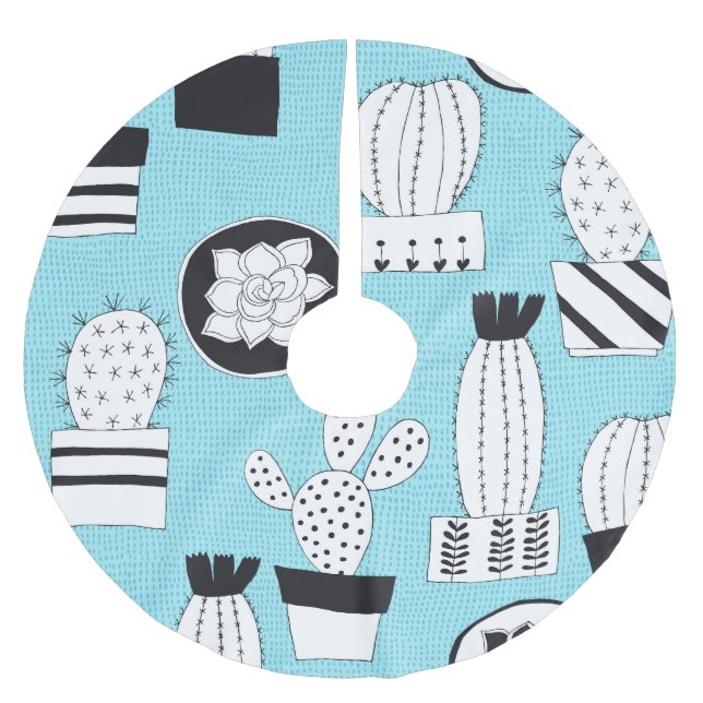 Cactus, succulent: handdragen, sömlös design. julgransmatta borstad polyester (Framsidan)