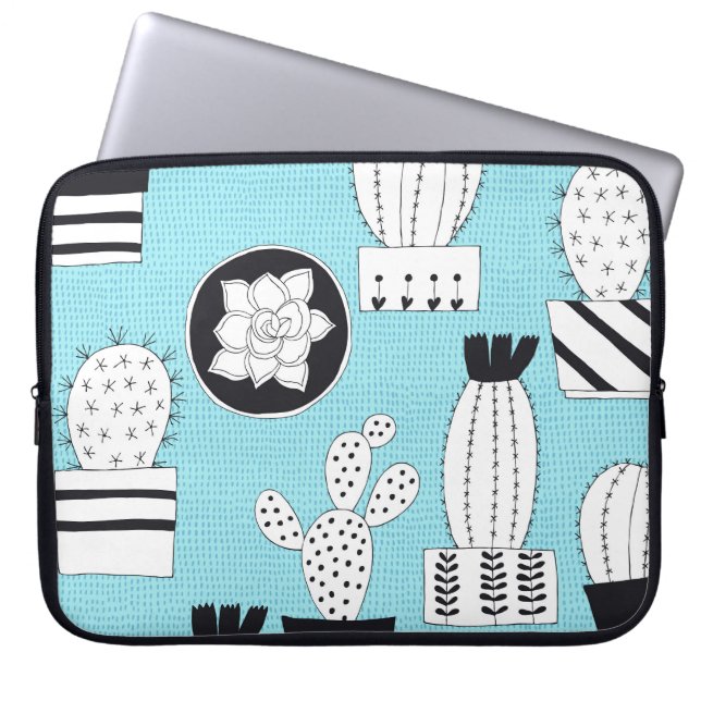 Cactus, succulent: handdragen, sömlös design. laptop fodral (Framsidan)