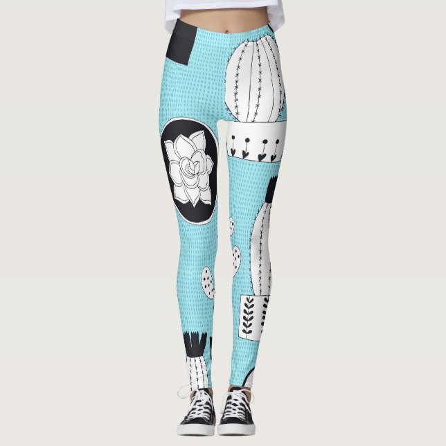 Cactus, succulent: handdragen, sömlös design. leggings (Framsida)