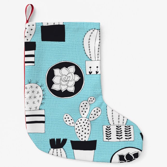 Cactus, succulent: handdragen, sömlös design. liten julstrumpa (Framsidan)