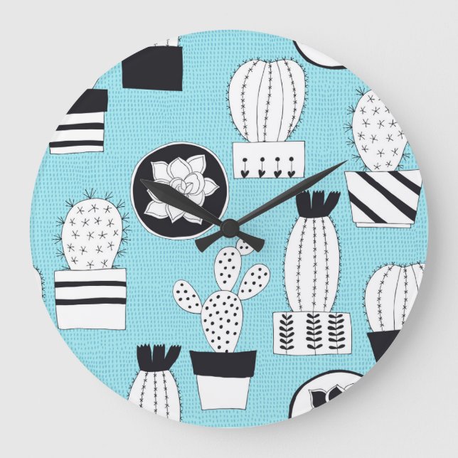 Cactus, succulent: handdragen, sömlös design. stor klocka (Framsida)