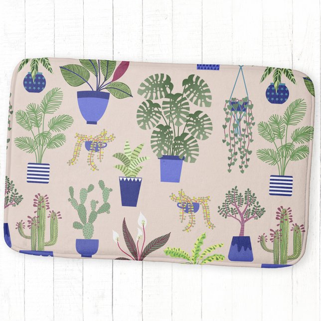 Cactus Succulent House Plant Badrumsmatta (Cactus succulent and houseplant blush pink and green fun bath mat)
