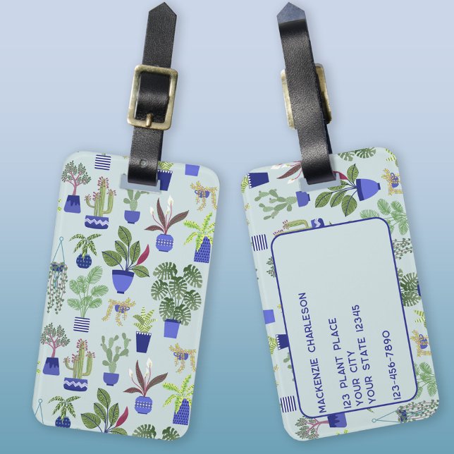 Cactus Succulent Houseplant Bagagebricka (Cactus, succulent and housepant pattern personalized  luggage tag for indoor gardeners)