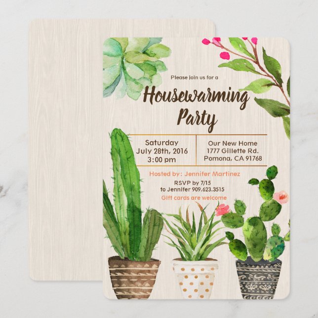 Cactus Succulent Houseworths inbjudan (Fram/baksida)