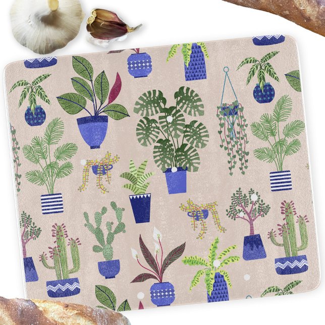 Cactus Succulent Mönster (Houseplant cactus and succulent pattern cutting board)