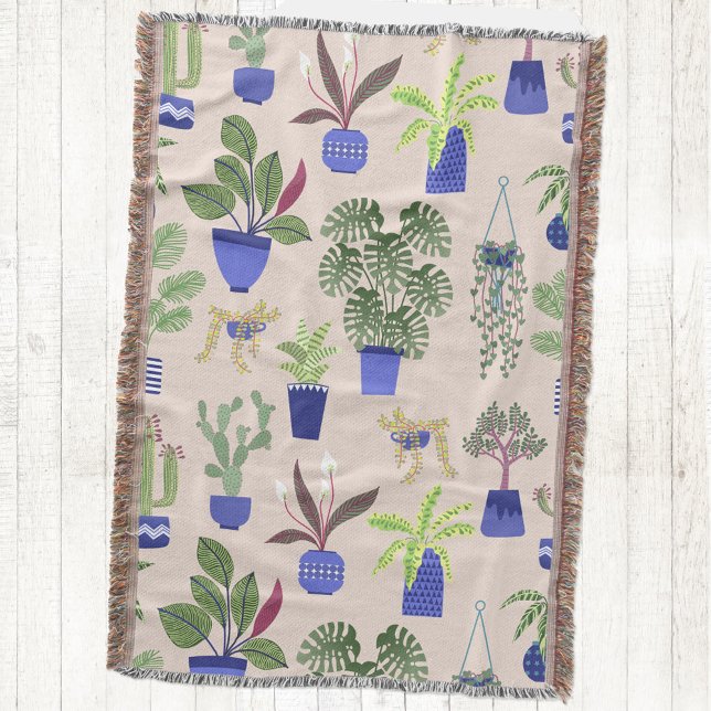 Cactus Succulent Mönster Filt (Cactus houseplant succulent blush pink green cobalt blue throw blanket)