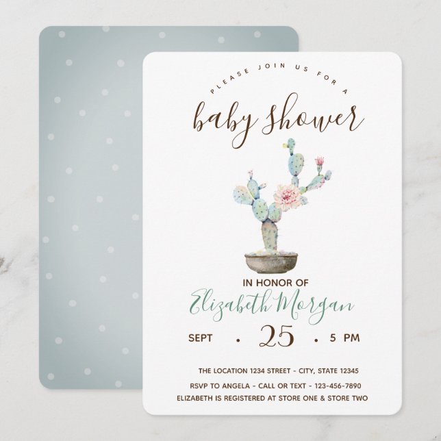 Cactus Succulent Polka dots Baby Shower Inbjudningar (Fram/baksida)