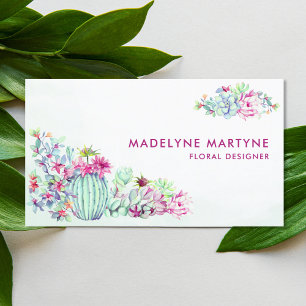 Cactus Succulent Watercolor Blommigt Modern Visitkort