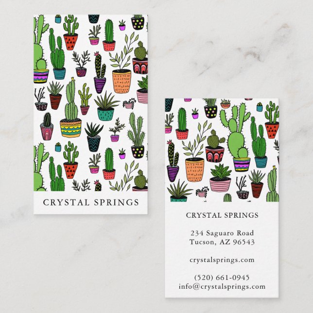 Cactus Succulents Botanical Plants Doodle Cute  Visitkort (Fram/baksida)
