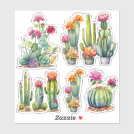 Cactus Succulents Botanical Watercolor Painting Klistermärken