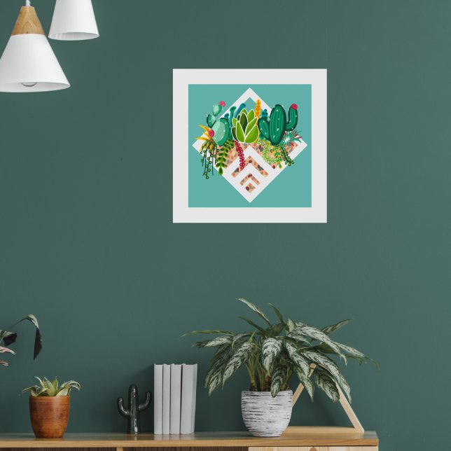 Cactus & Succulents Garden Geometric Terrarium Poster (Vardagsrum 1)