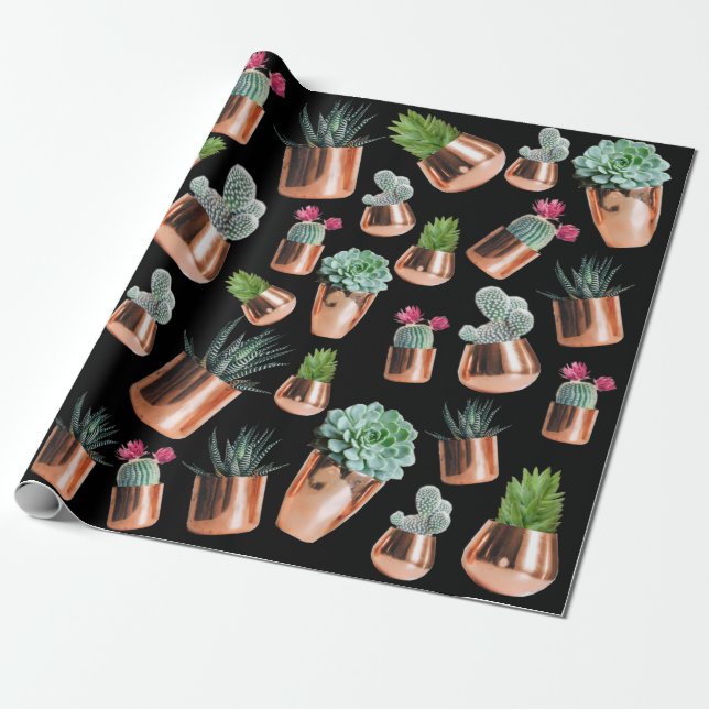 Cactus & Succulents i Ro Guld Pots Presentpapper (Utrullad)