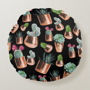 Cactus & Succulents i Ro Guld Pots Rund Kudde