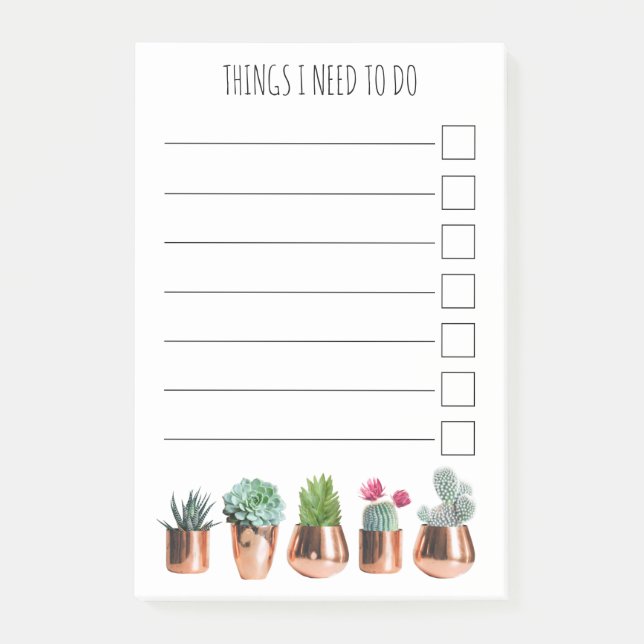 Cactus & Succulents in Ro Guld Pots to Do List Post-it Block (Framsida)