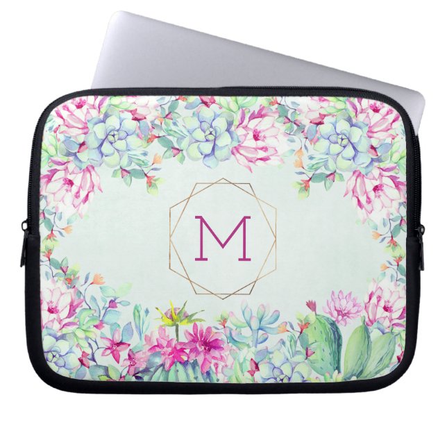 Cactus Succulents Monogram Geometric Monogram Laptop Fodral (Framsidan)