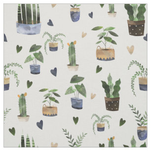 Cactus Succulents & Poted Plant Boho Mönster Tyg