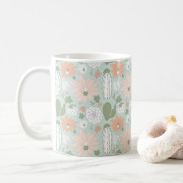 Cactus Succulents Roligt Peach Mint Blommigt Kaffemugg