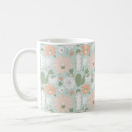 Cactus Succulents Roligt Peach Mint Blommigt Kaffemugg