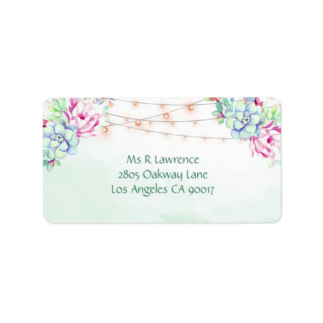 Cactus Succulents String Ljus Blommigt Adressetikett (Framsidan)
