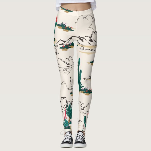 Cactus Succulents: Vintage Desert Blommigt. Leggings (Framsida)