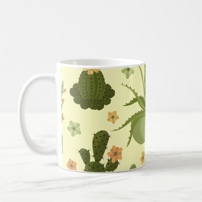 Cactus, succulents: vintage hemmaväxter mönster. kaffemugg (Vänster)