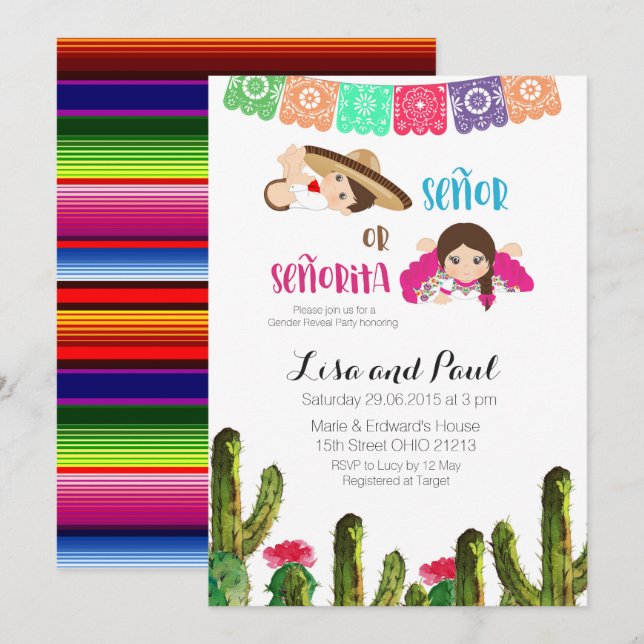 Cactus Succult Baby Gender Reveal Inbjudan (Fram/baksida)